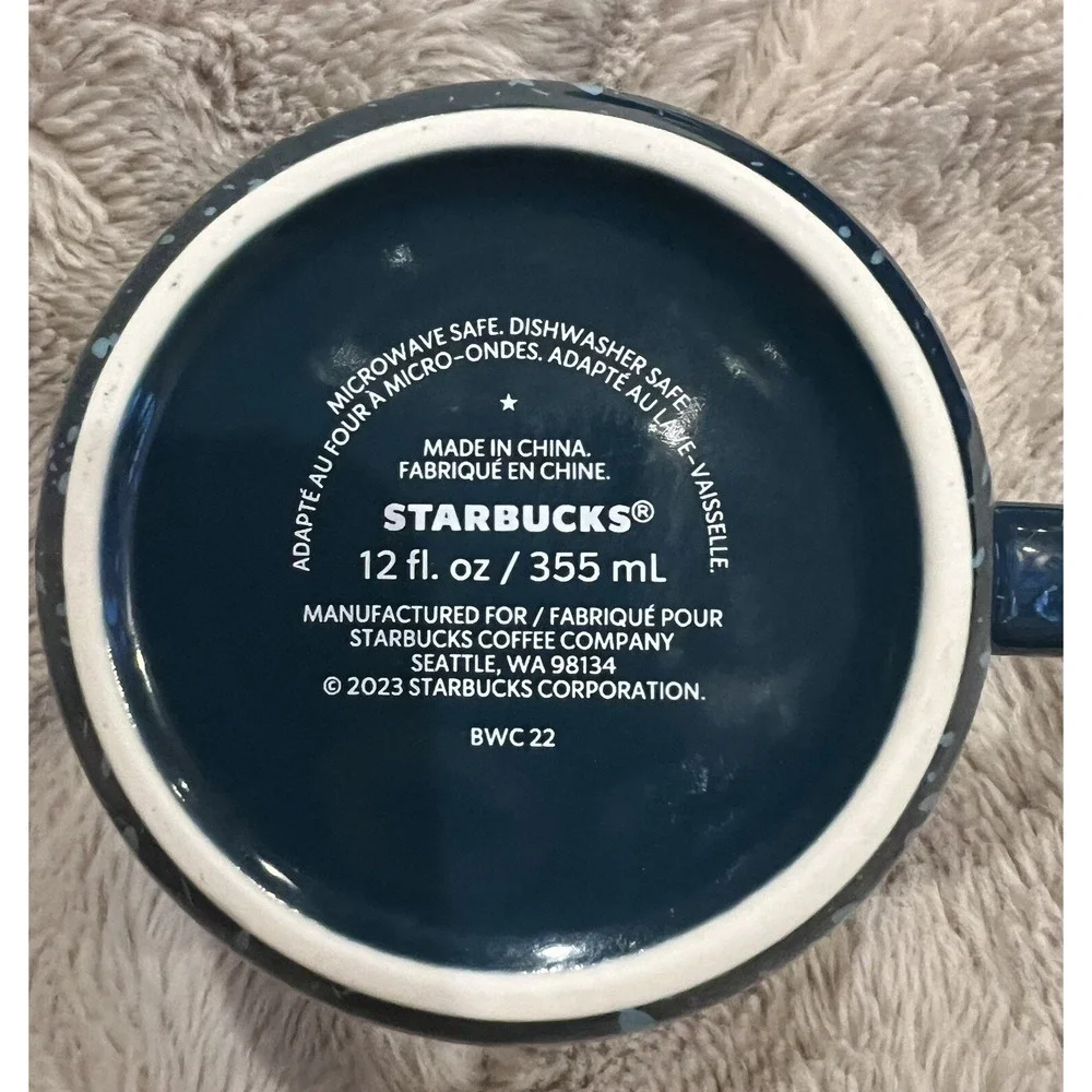Starbucks 2023 Navy Blue Speckled Rippled Wavy Ceramic Coffee Mug 12oz BWC 22